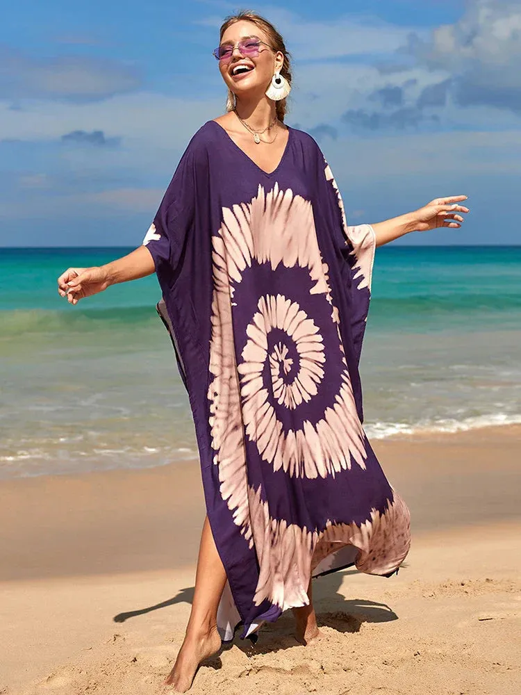 Bohemian Print Multicolor Beach Style Kaftan Maxi Dress - Swimsuit Cover-Up 2024