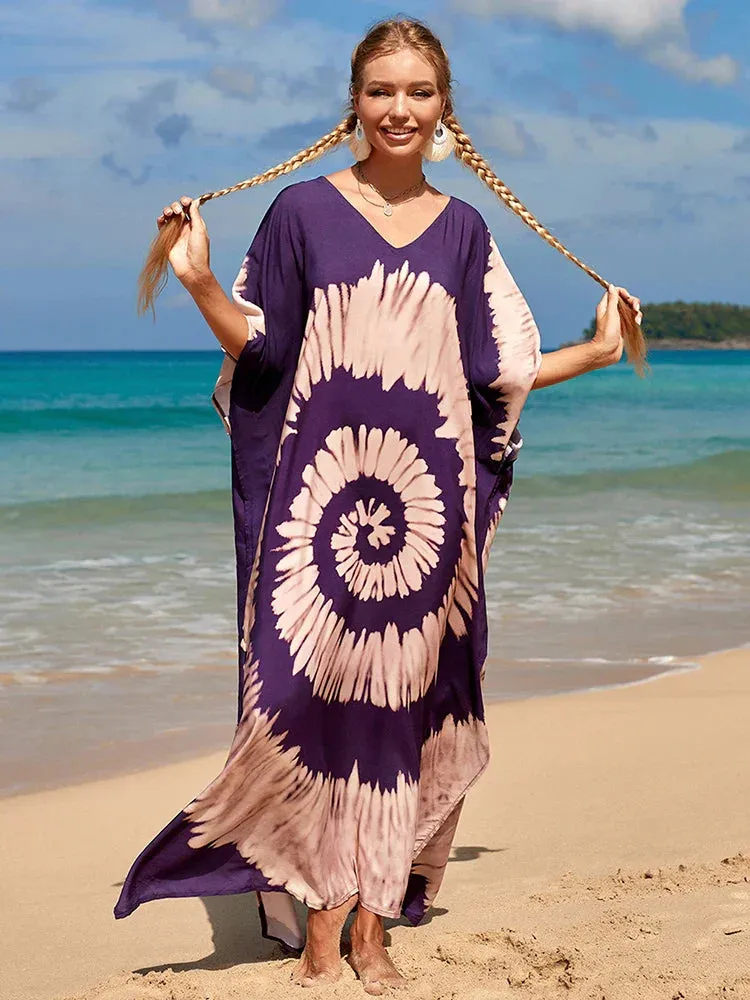 Bohemian Print Multicolor Beach Style Kaftan Maxi Dress - Swimsuit Cover-Up 2024