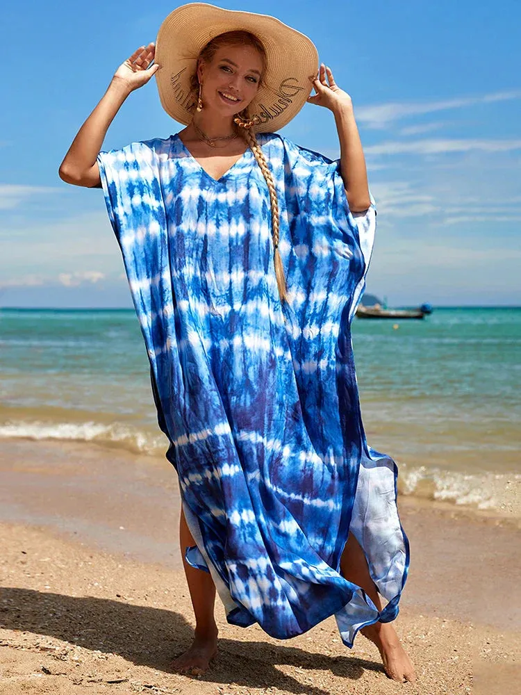 Bohemian Print Multicolor Beach Style Kaftan Maxi Dress - Swimsuit Cover-Up 2024