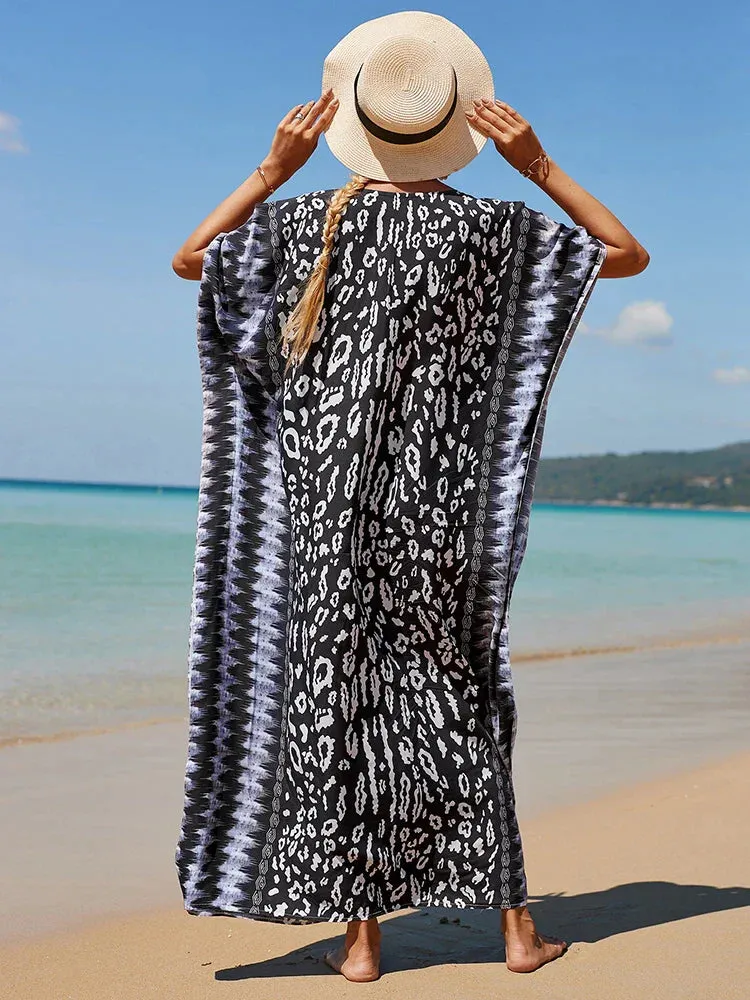 Bohemian Print Multicolor Beach Style Kaftan Maxi Dress - Swimsuit Cover-Up 2024