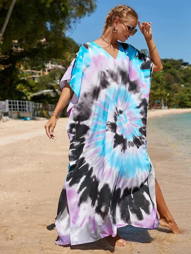 Bohemian Print Multicolor Beach Style Kaftan Maxi Dress - Swimsuit Cover-Up 2024