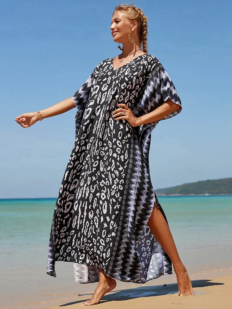 Bohemian Print Multicolor Beach Style Kaftan Maxi Dress - Swimsuit Cover-Up 2024