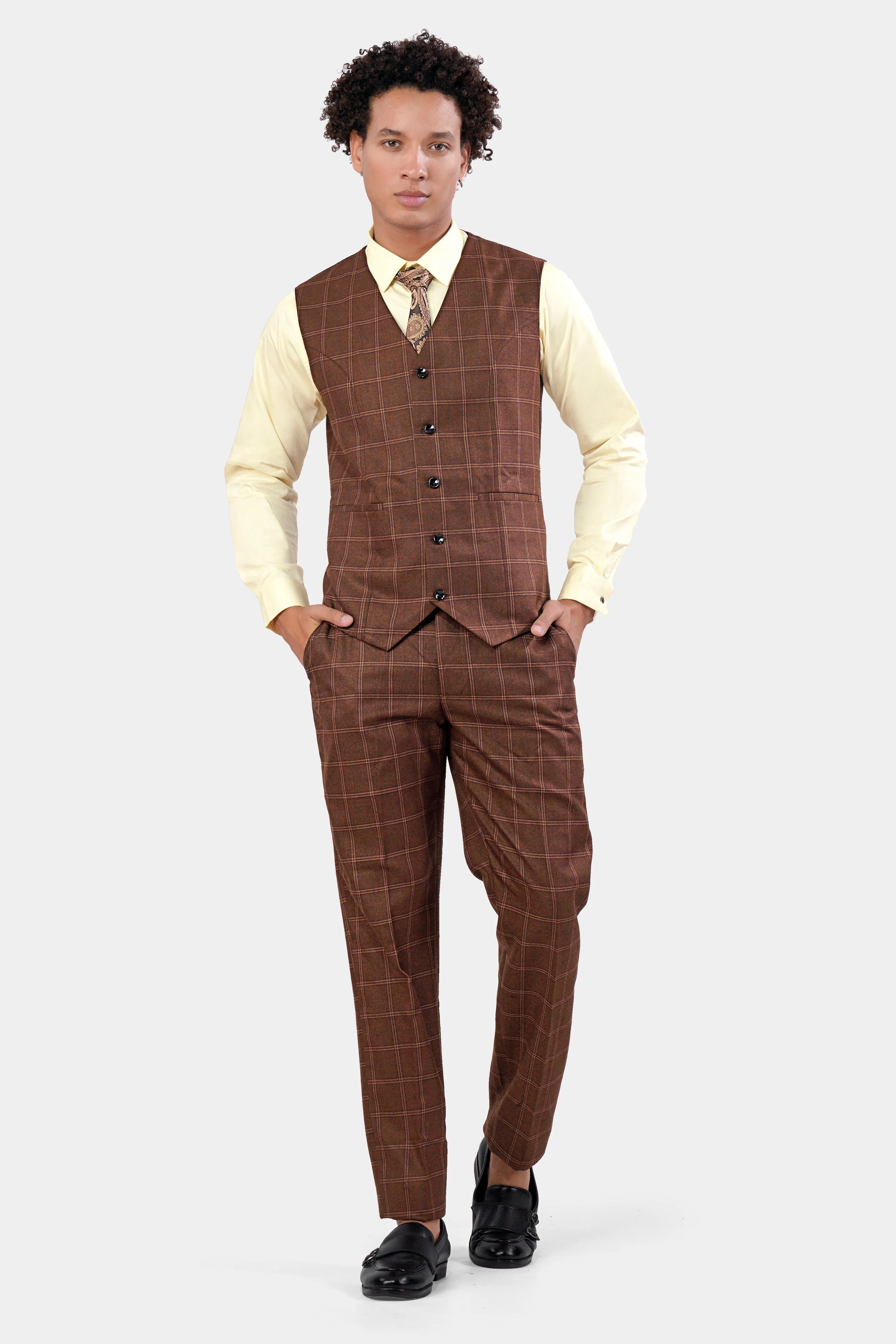 Bole Brown Windowpane Waistcoat