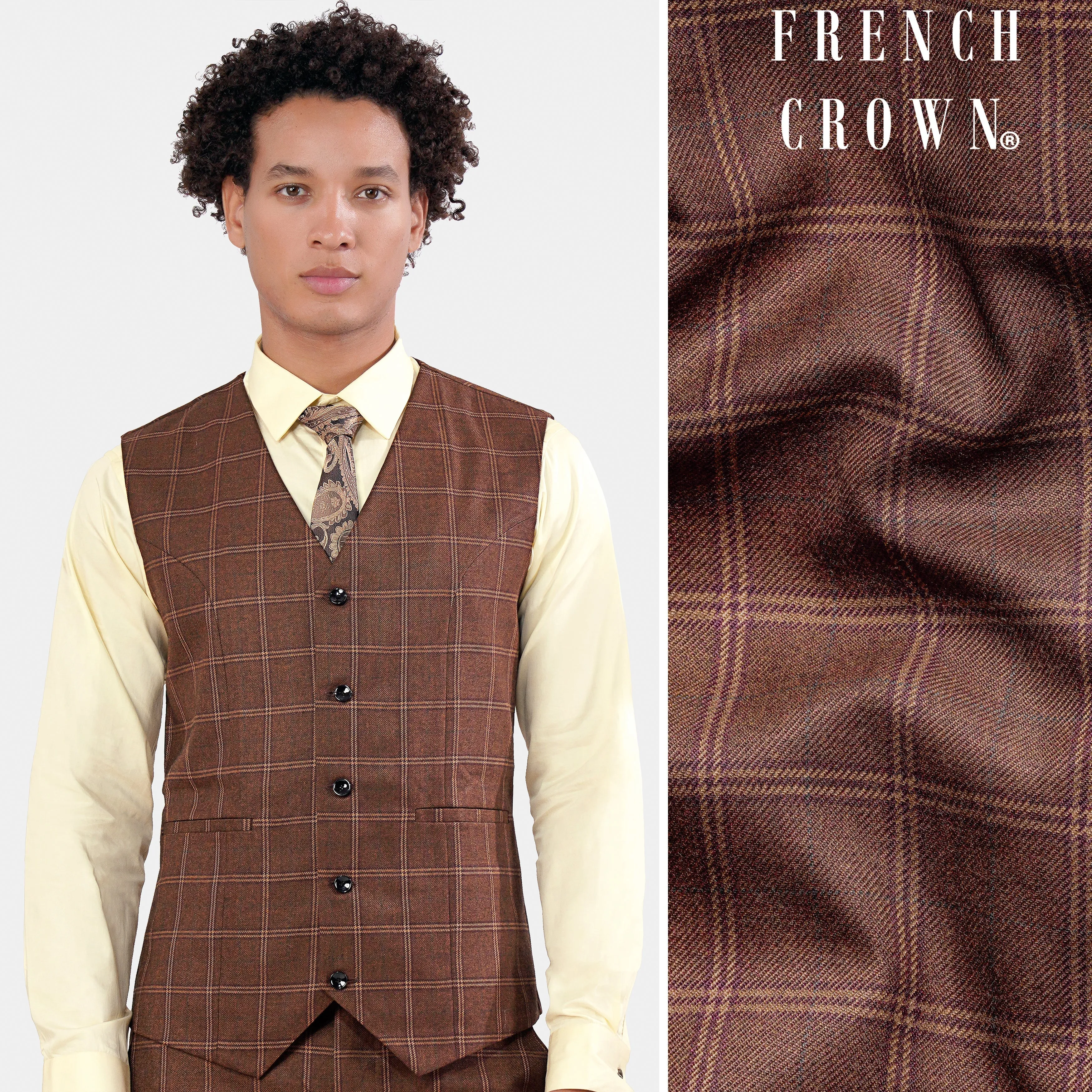 Bole Brown Windowpane Waistcoat