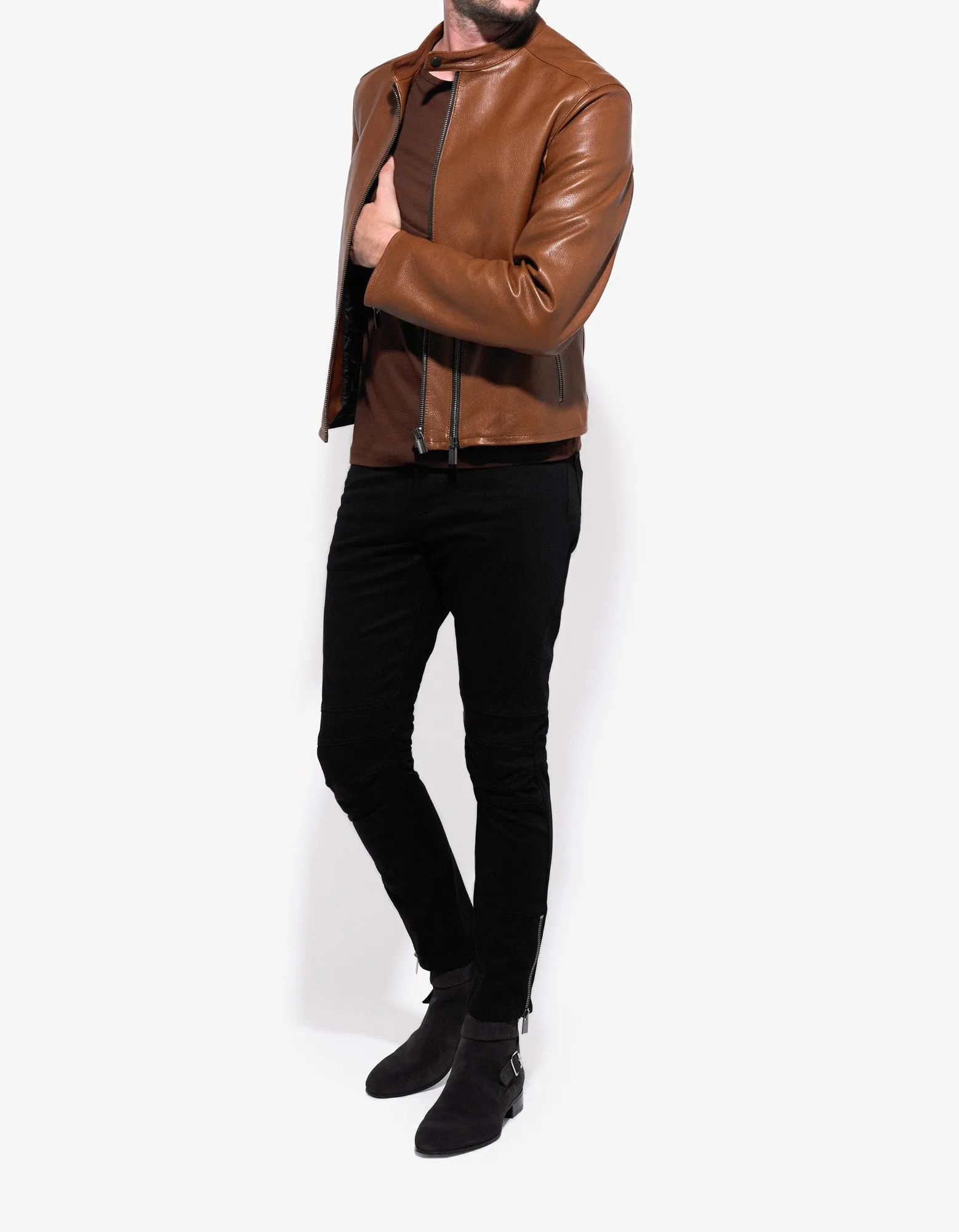 Brown Grain Leather Blouson -