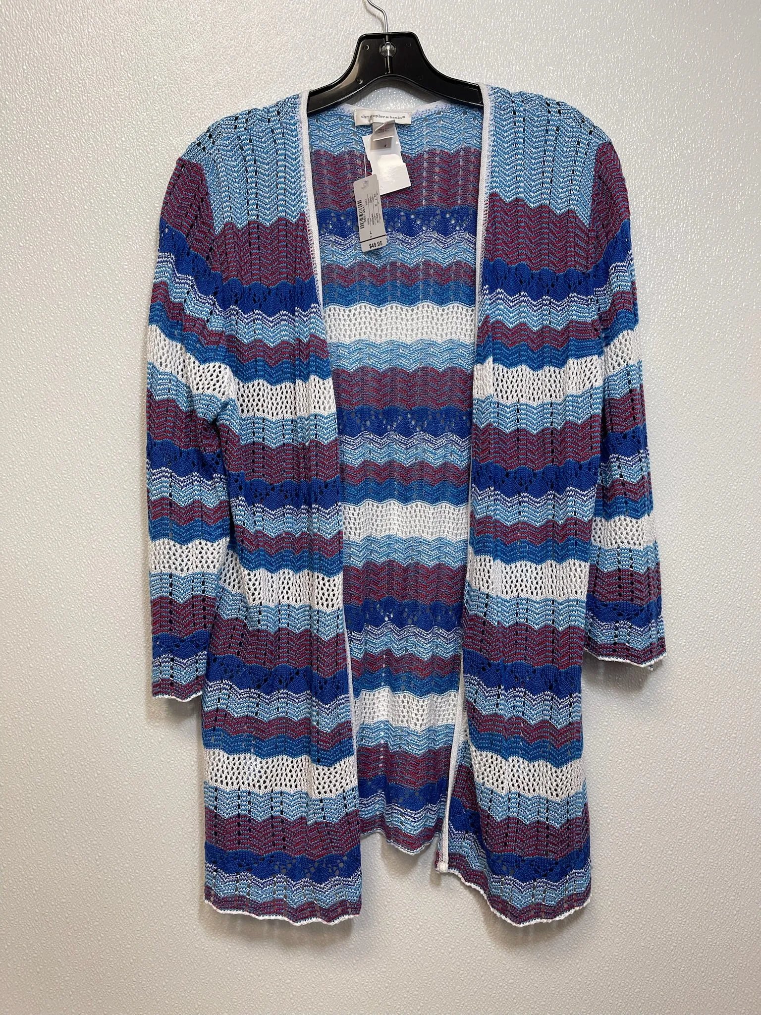 Cardigan By Christopher And Banks In Red White Blue, Size: L