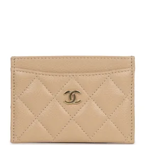 Chanel Classic Card Holder Wallet Beige Caviar Gold Hardware