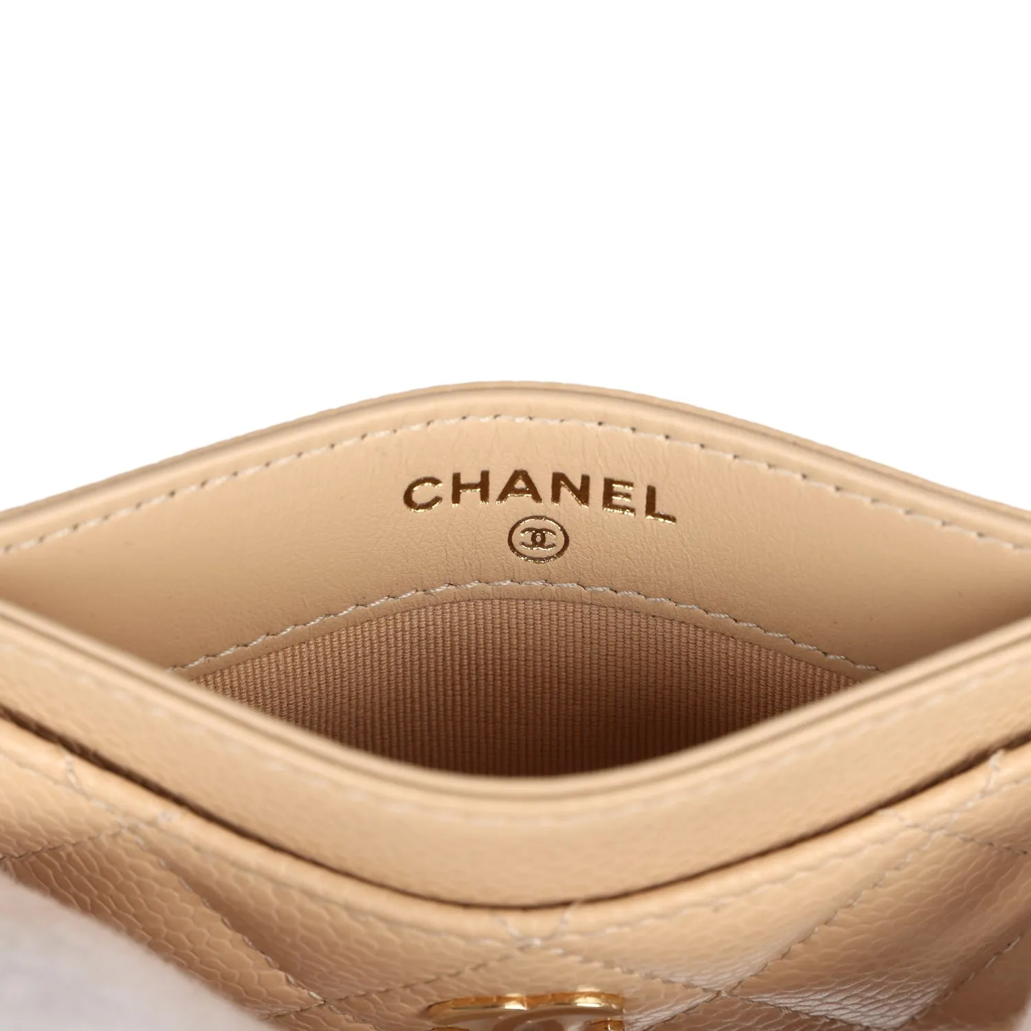 Chanel Classic Card Holder Wallet Beige Caviar Gold Hardware