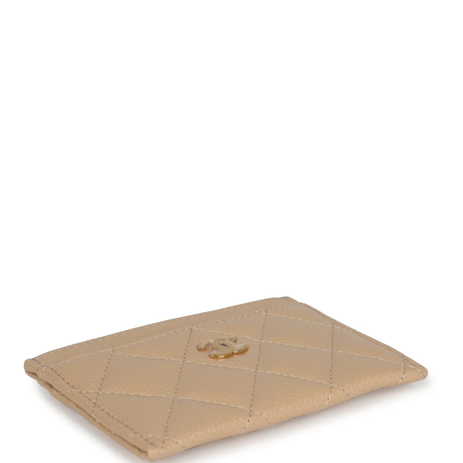 Chanel Classic Card Holder Wallet Beige Caviar Gold Hardware