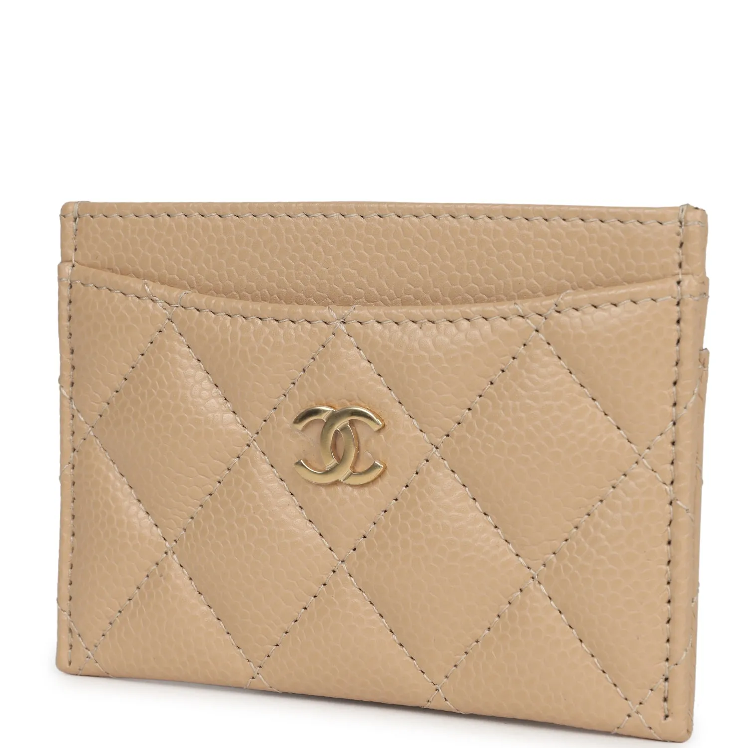 Chanel Classic Card Holder Wallet Beige Caviar Gold Hardware