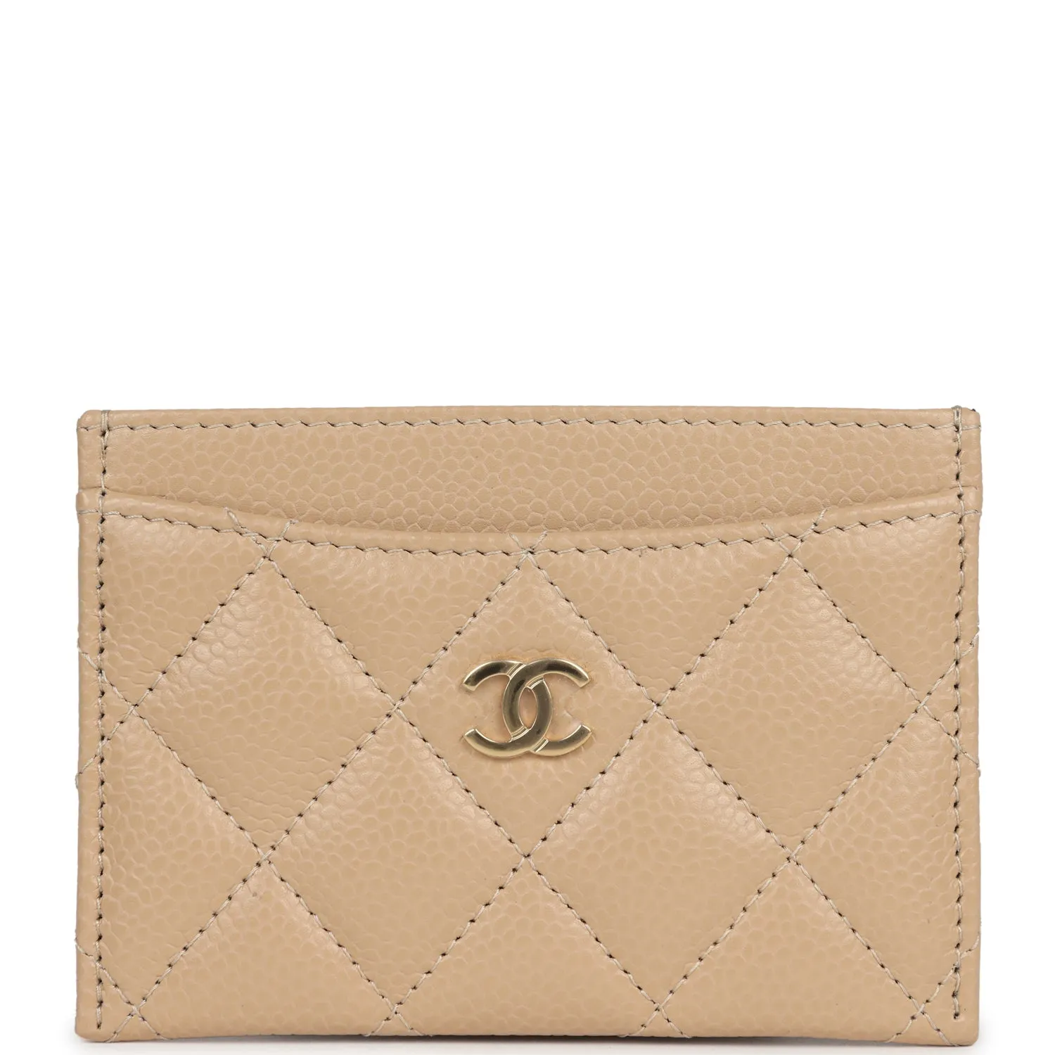 Chanel Classic Card Holder Wallet Beige Caviar Gold Hardware