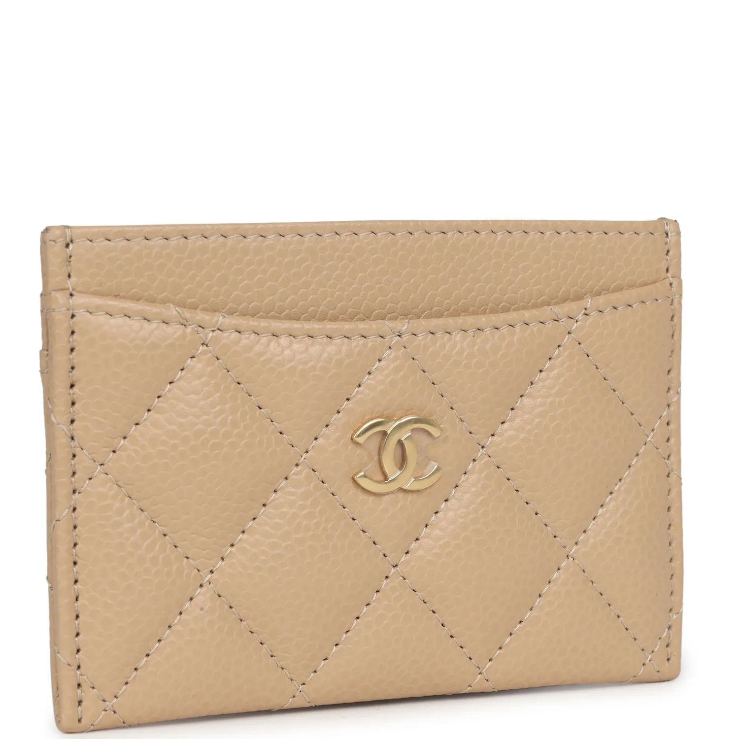 Chanel Classic Card Holder Wallet Beige Caviar Gold Hardware