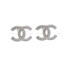 CHANEL earrings COCO Mark Rhinestone Silver HW C22C[EXCELLENT][Authentic]