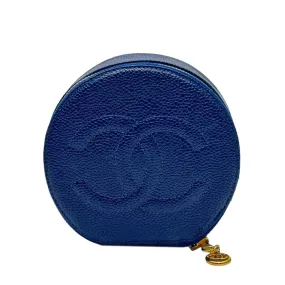 CHANEL Vintage 1991 Caviar Jewelry Case Pouch - Blue