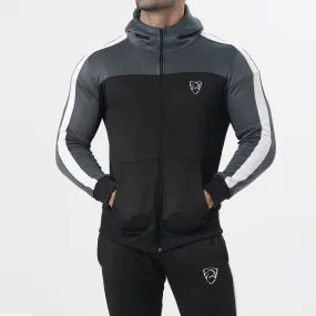 Charcoal And Black Training Tracksuit With White Panel