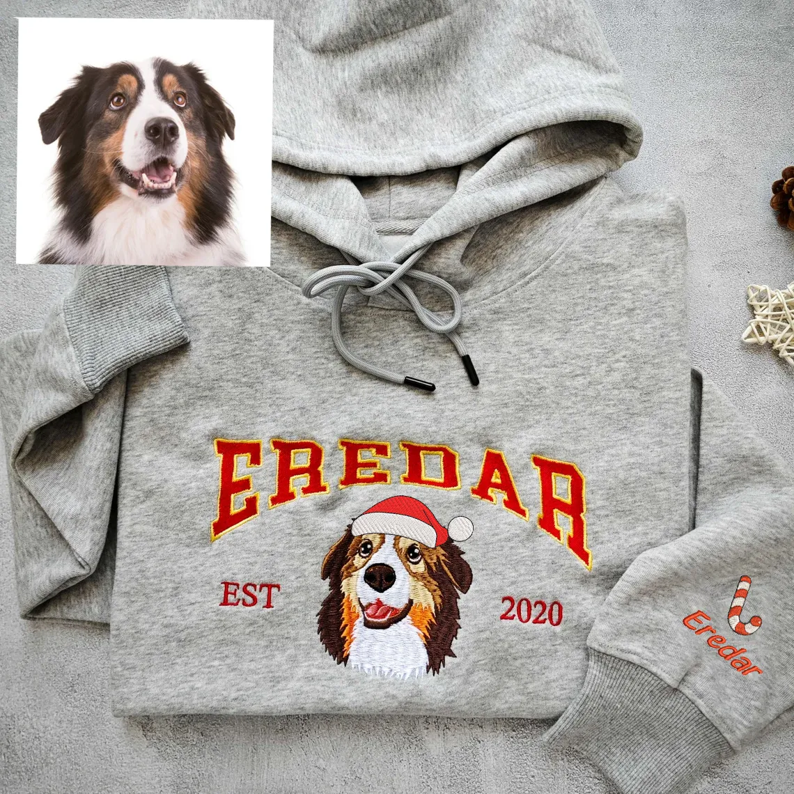 Christmas Embroidered Pet Dog Cat Photo Hoodie Sweatshirt T-Shirt