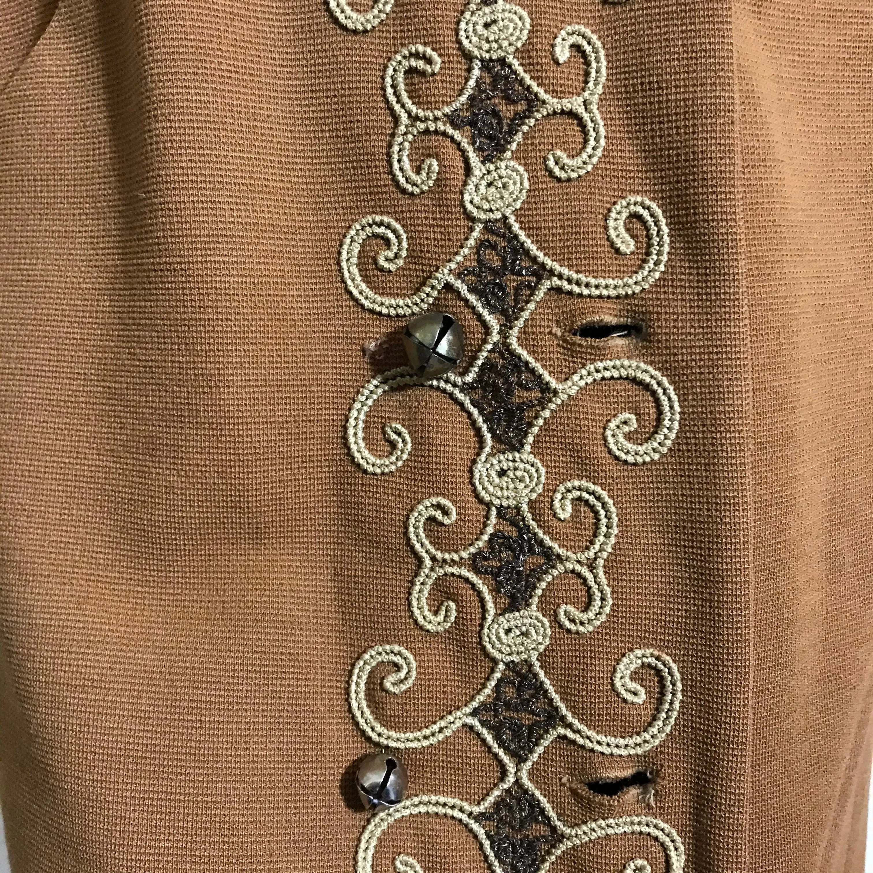 Cinnamon Knit Wool Knit Shift Dress with Soutache and Beads circa 1960s