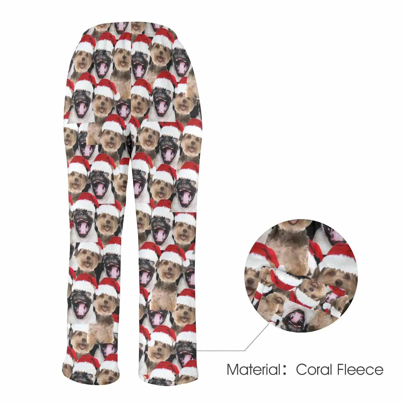 Coral Fleece Pajama Trousers-Custom Face Pet Christmas Red Hat Warm and Comfortable Sleepwear Long Pajama Pants For Men Women