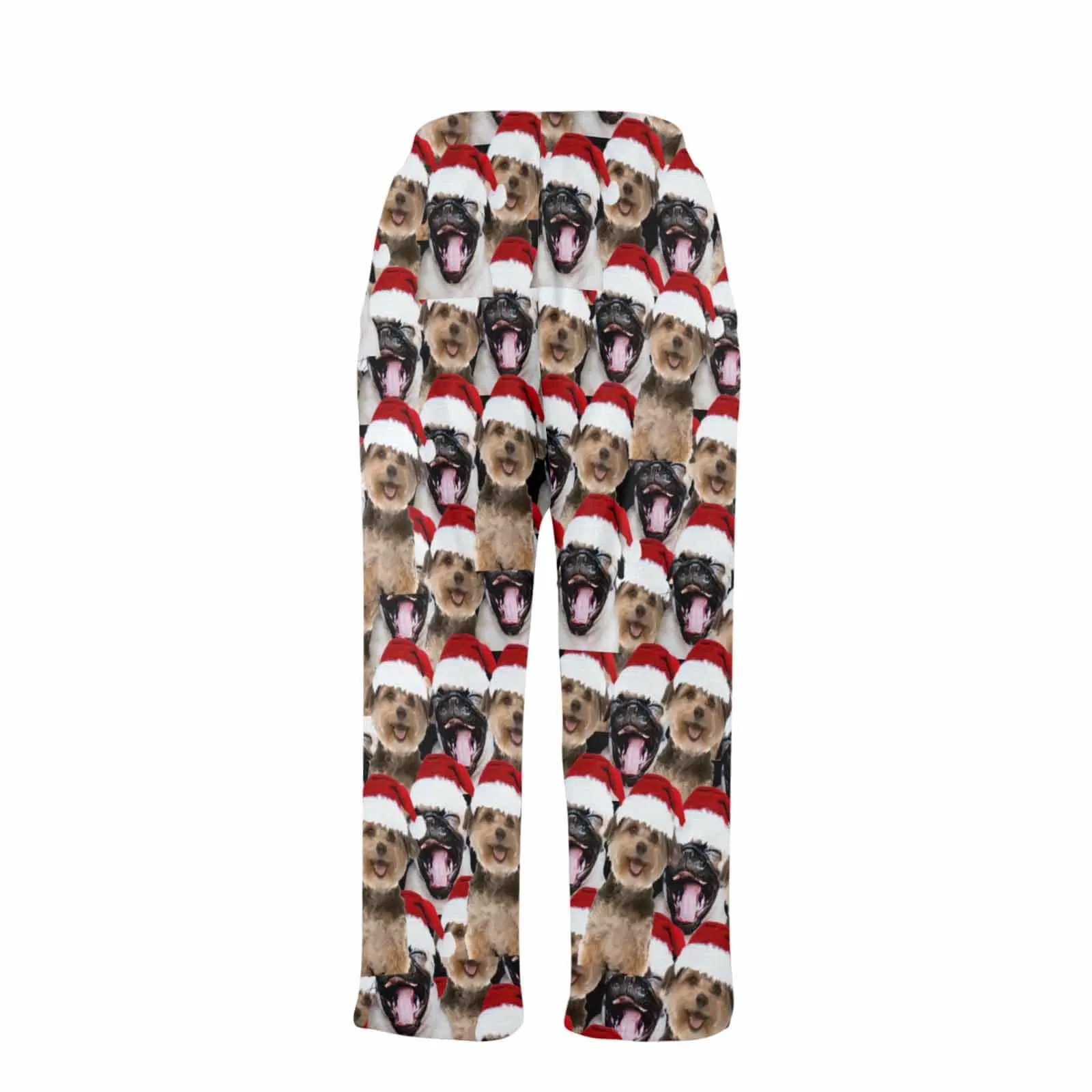 Coral Fleece Pajama Trousers-Custom Face Pet Christmas Red Hat Warm and Comfortable Sleepwear Long Pajama Pants For Men Women