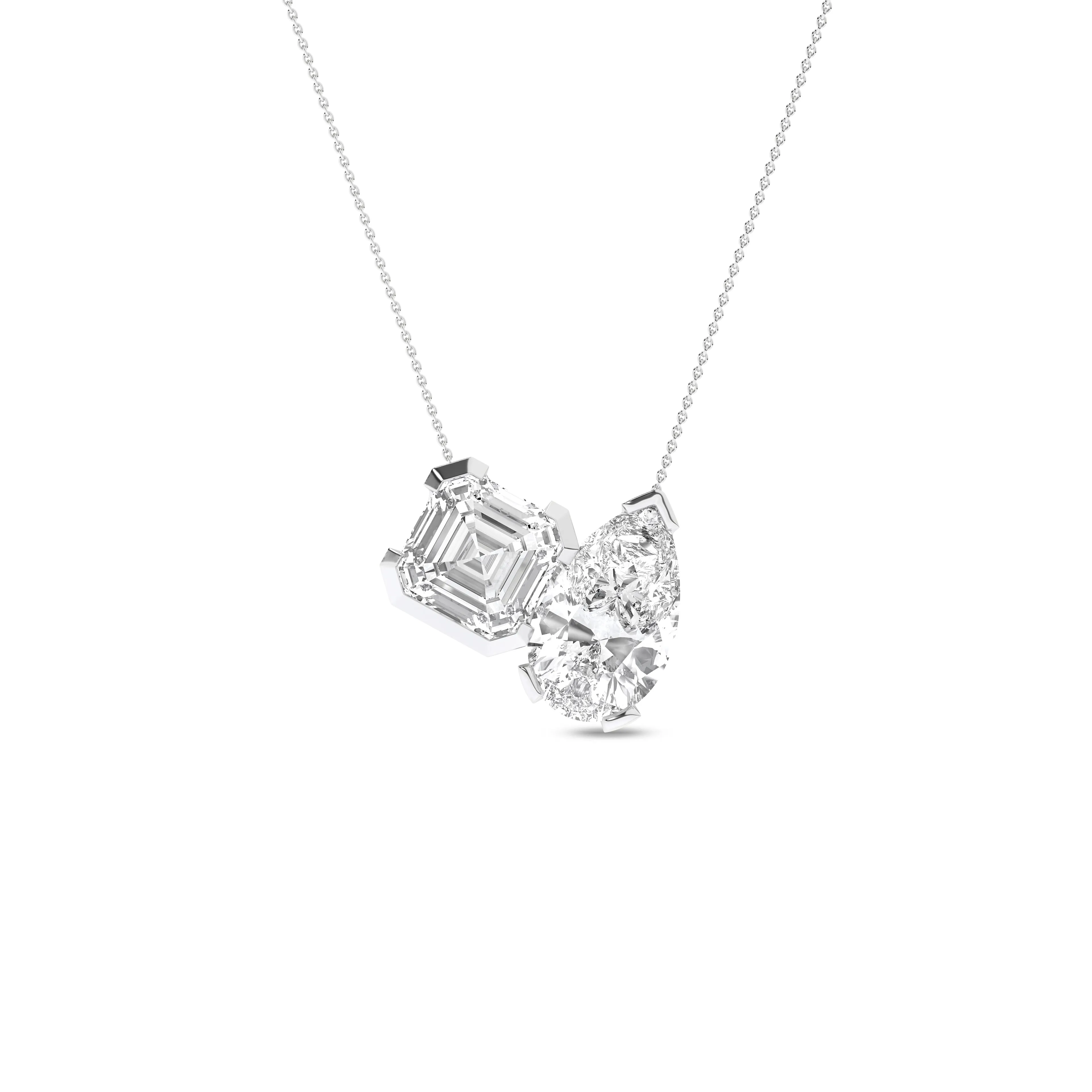 Cushion Pear Diamond Two-Stone Necklace