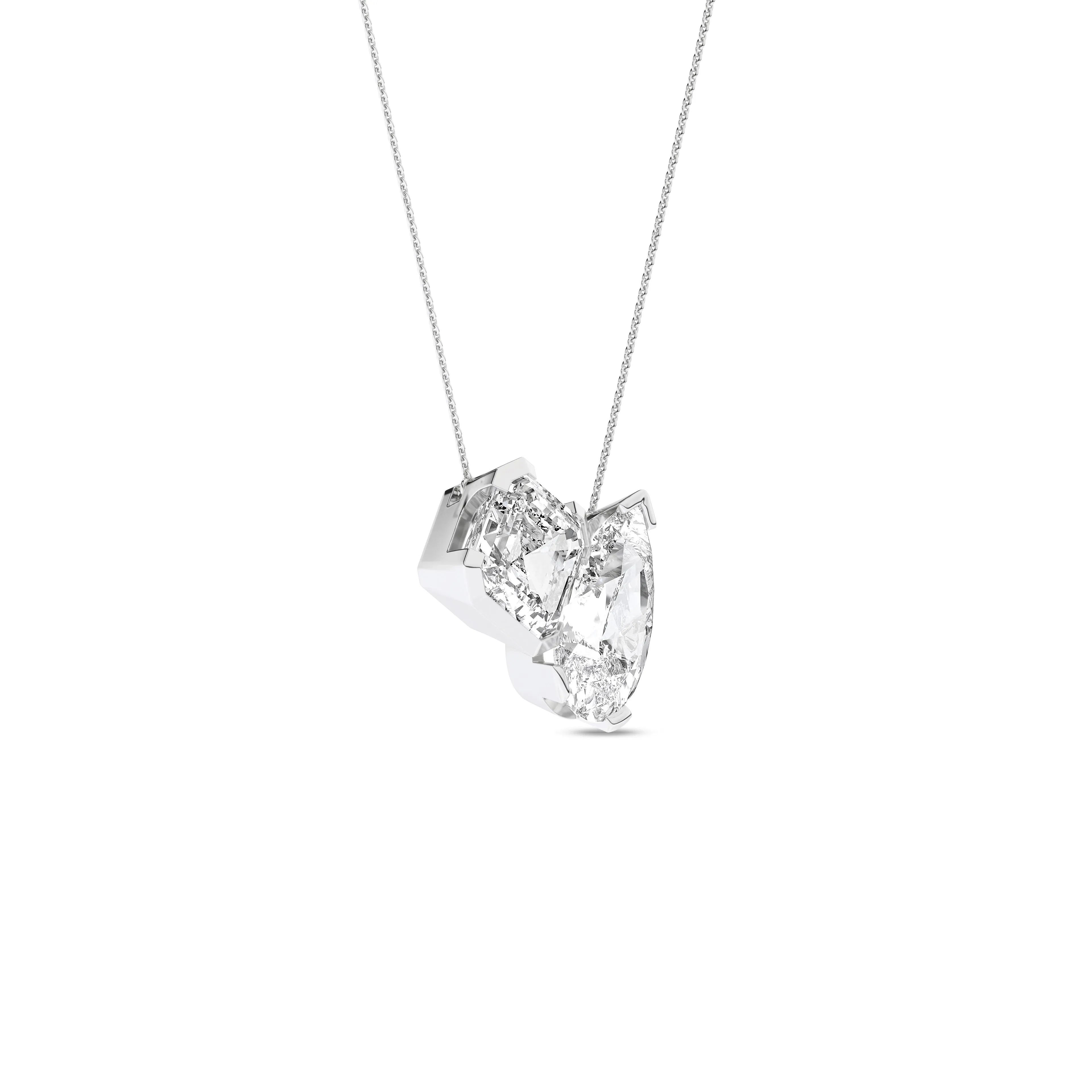 Cushion Pear Diamond Two-Stone Necklace