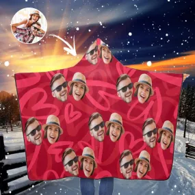 Custom Couple Face Love Heart Hooded Blanket