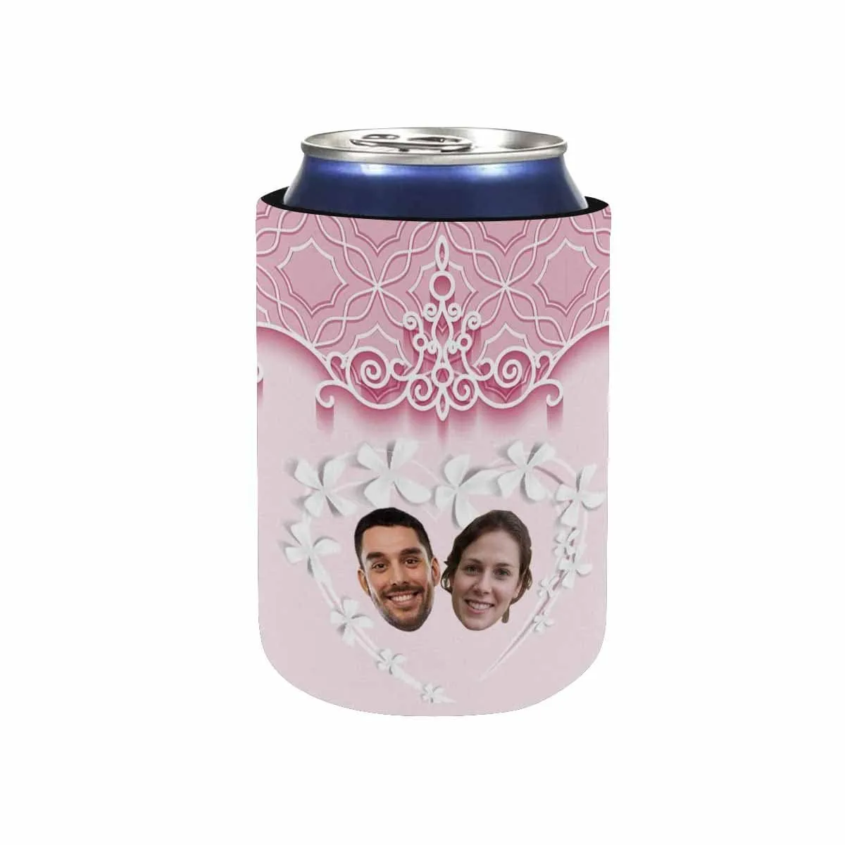 Custom Couple Face Pink Background Can Cooler Wedding Koozies Personalized Can Cooler DIY Cooler for Parties Weddings Events