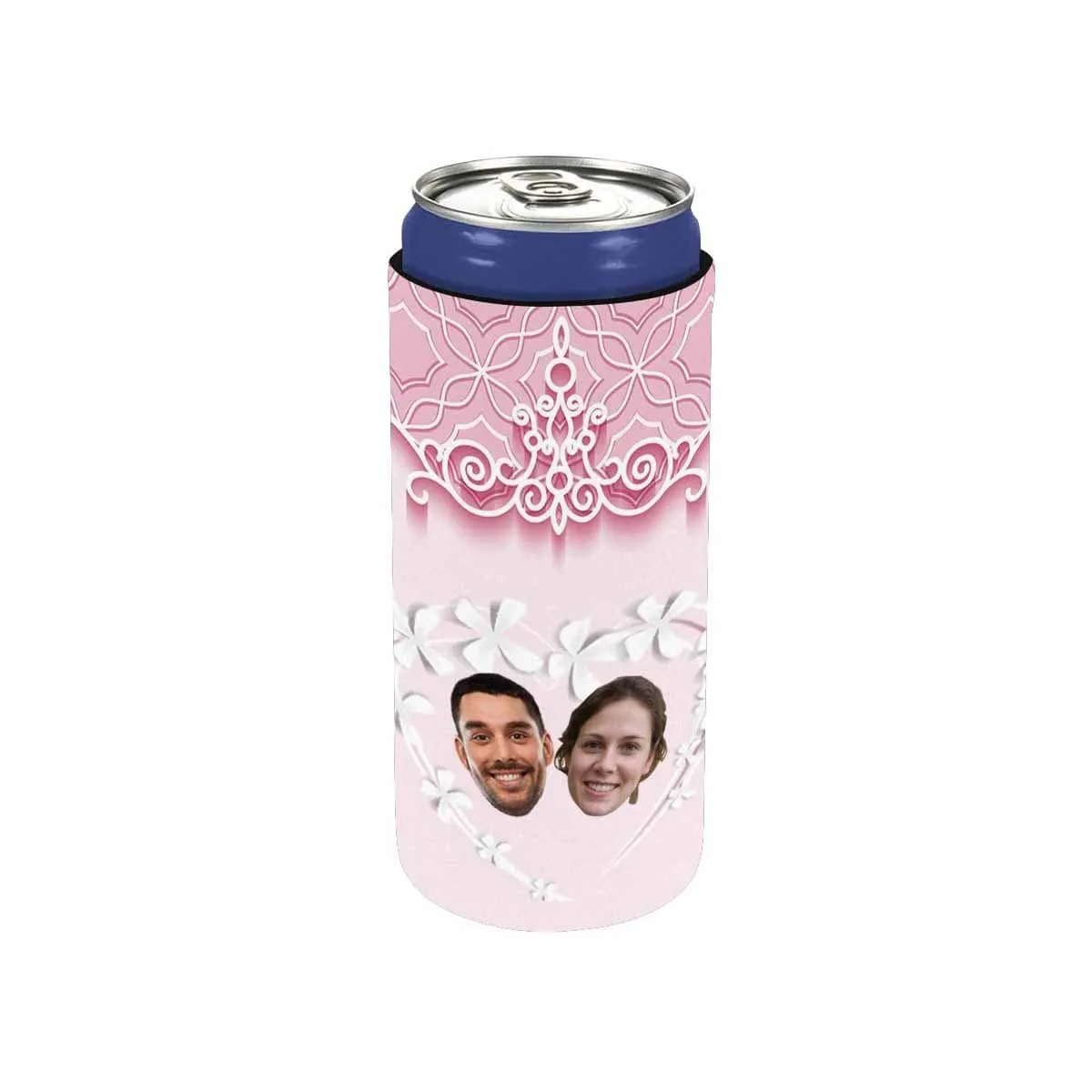 Custom Couple Face Pink Background Can Cooler Wedding Koozies Personalized Can Cooler DIY Cooler for Parties Weddings Events