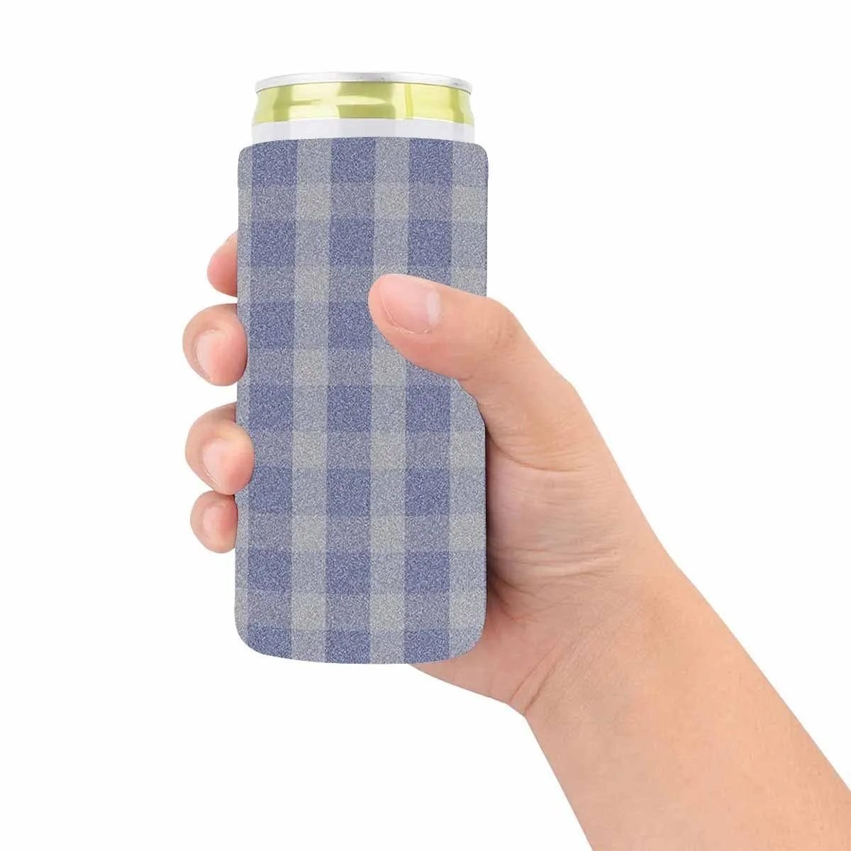 Custom Couple Name Flower Blue-gray Plaid Can Cooler Wedding Koozies Personalized Can Cooler DIY Cooler for Parties Weddings Events