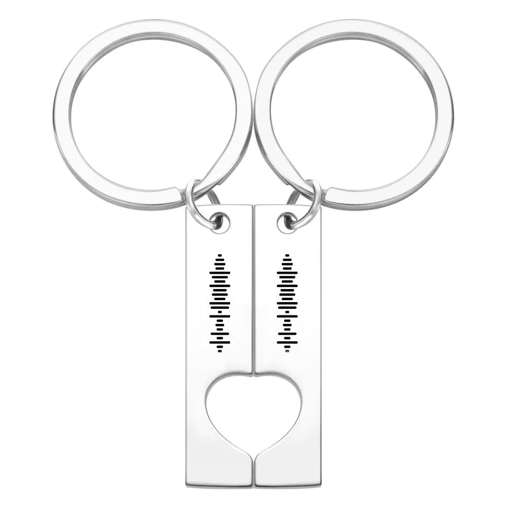 Custom Engraved Stainless Steel Scannable Music Code Couple Keychains