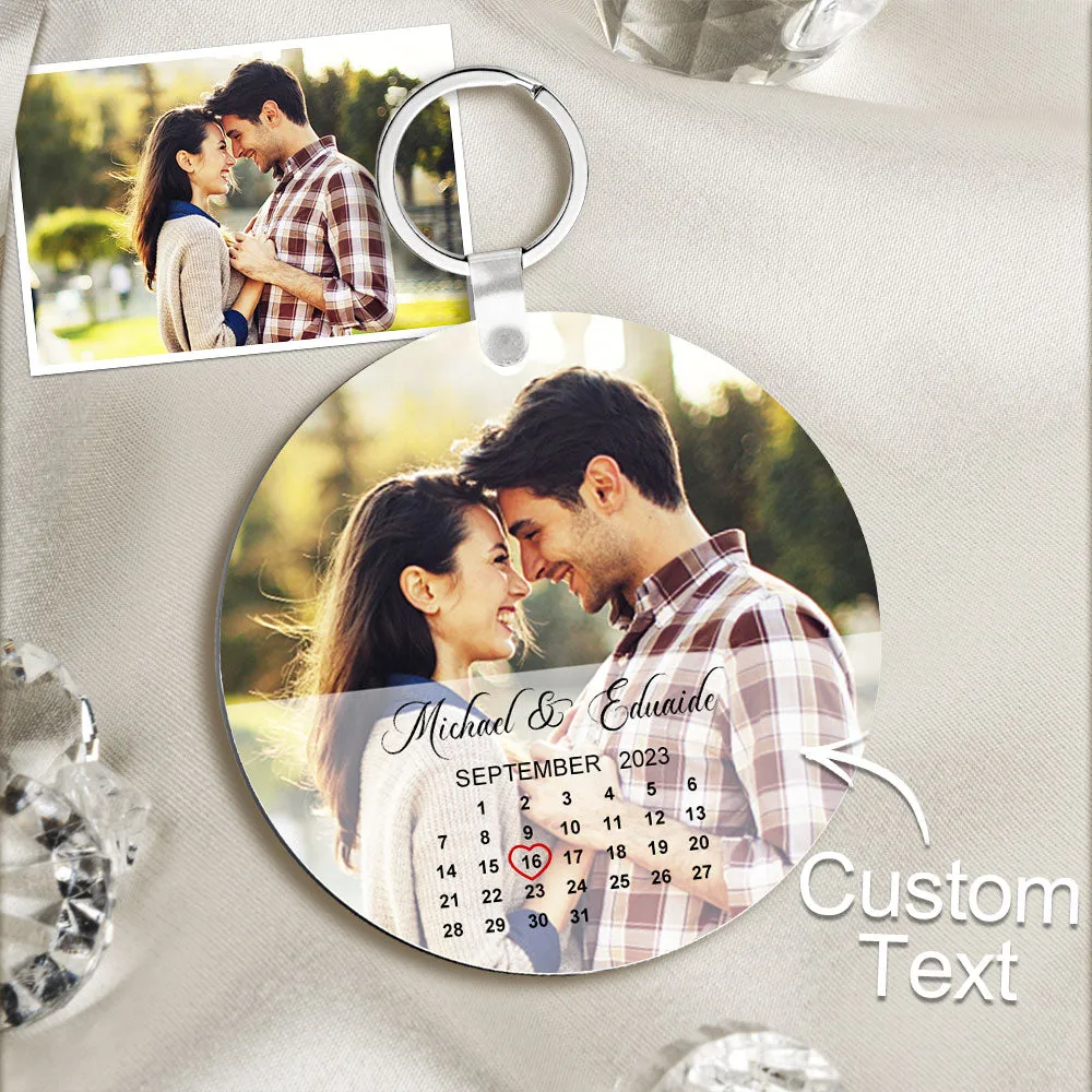 Custom Photo Calendar Keychain Significant Date Marker Wedding Anniversary Gifts for Couples