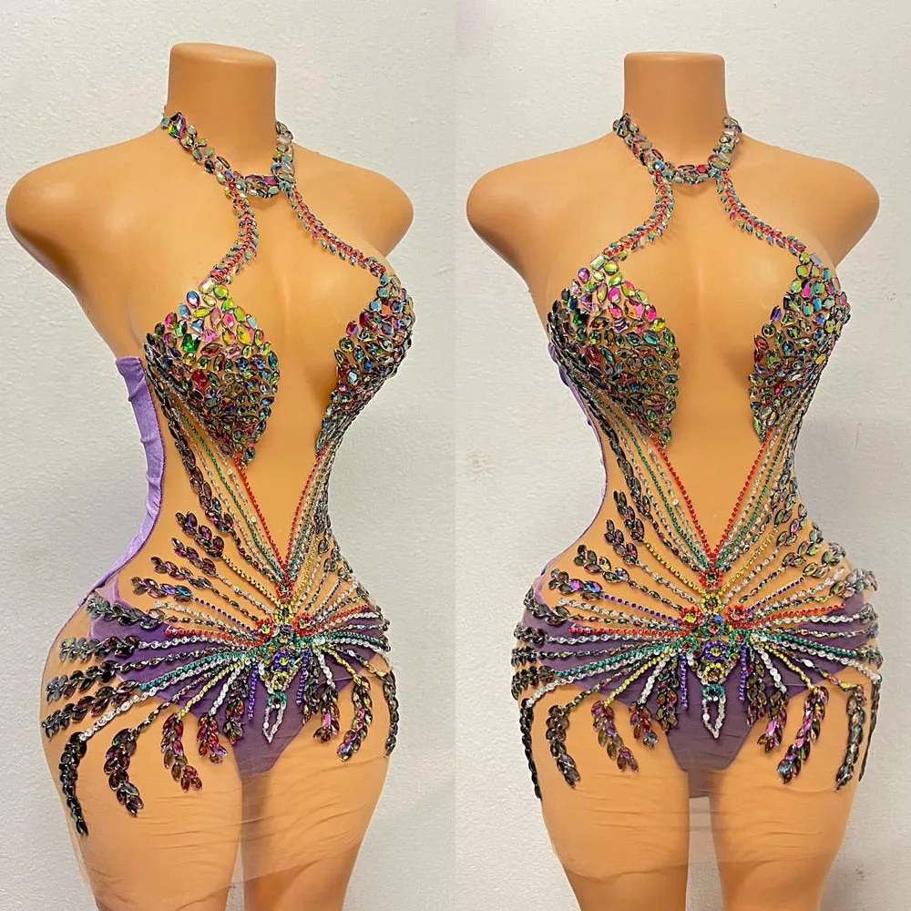 Dazzling Colorful Crystal Cocktail Gown