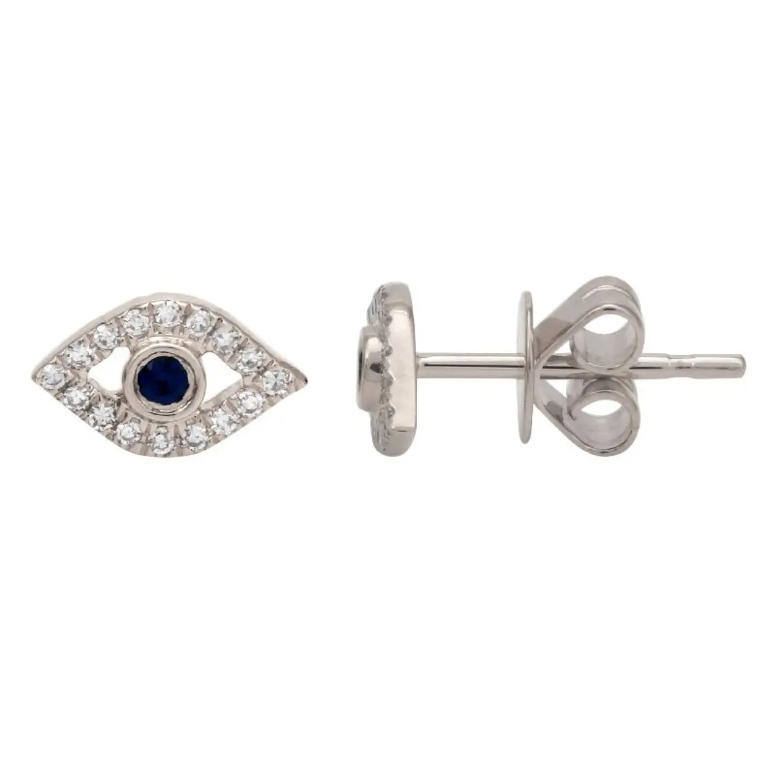 DIAMOND AND SAPPHIRE OPEN EVIL EYE STUDS