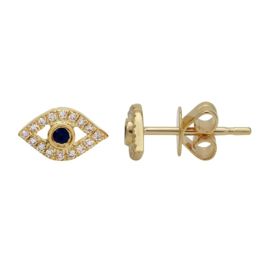 DIAMOND AND SAPPHIRE OPEN EVIL EYE STUDS