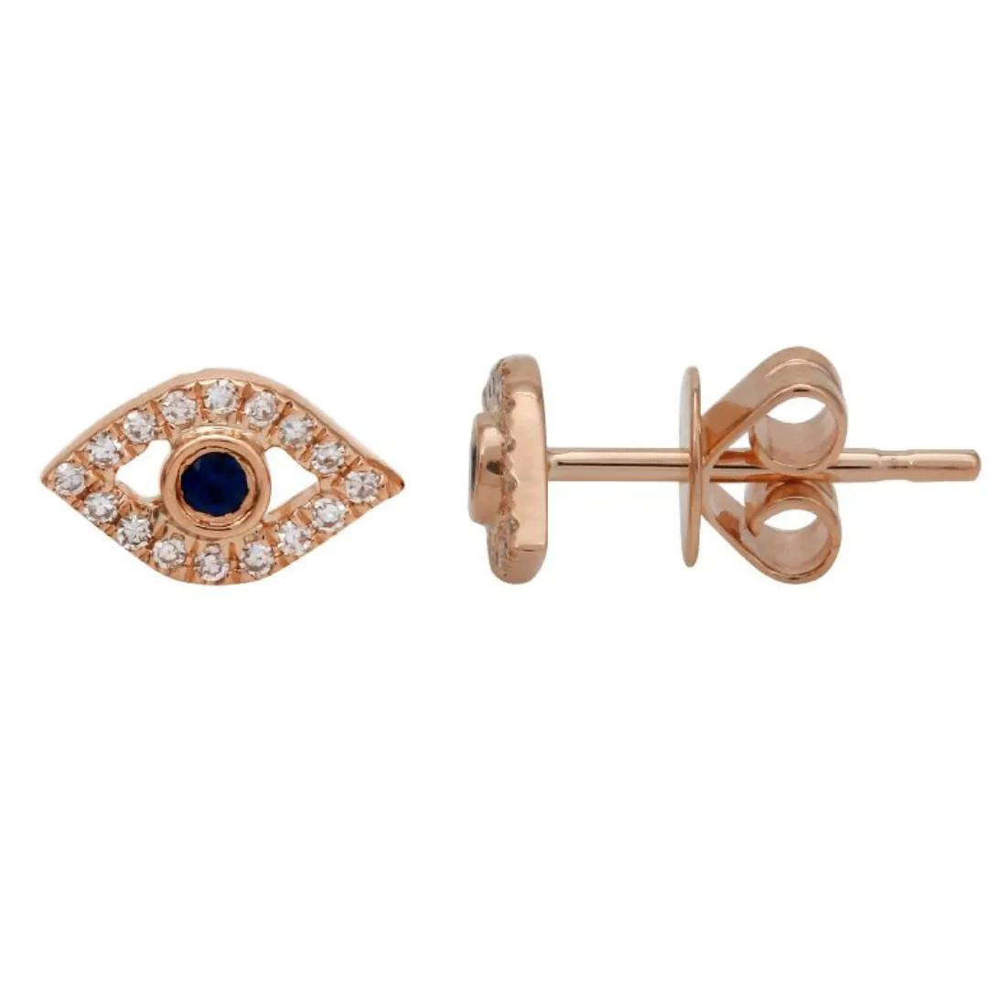 DIAMOND AND SAPPHIRE OPEN EVIL EYE STUDS