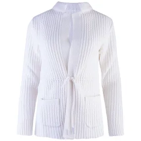 Drawstring Waist Cardigan in White