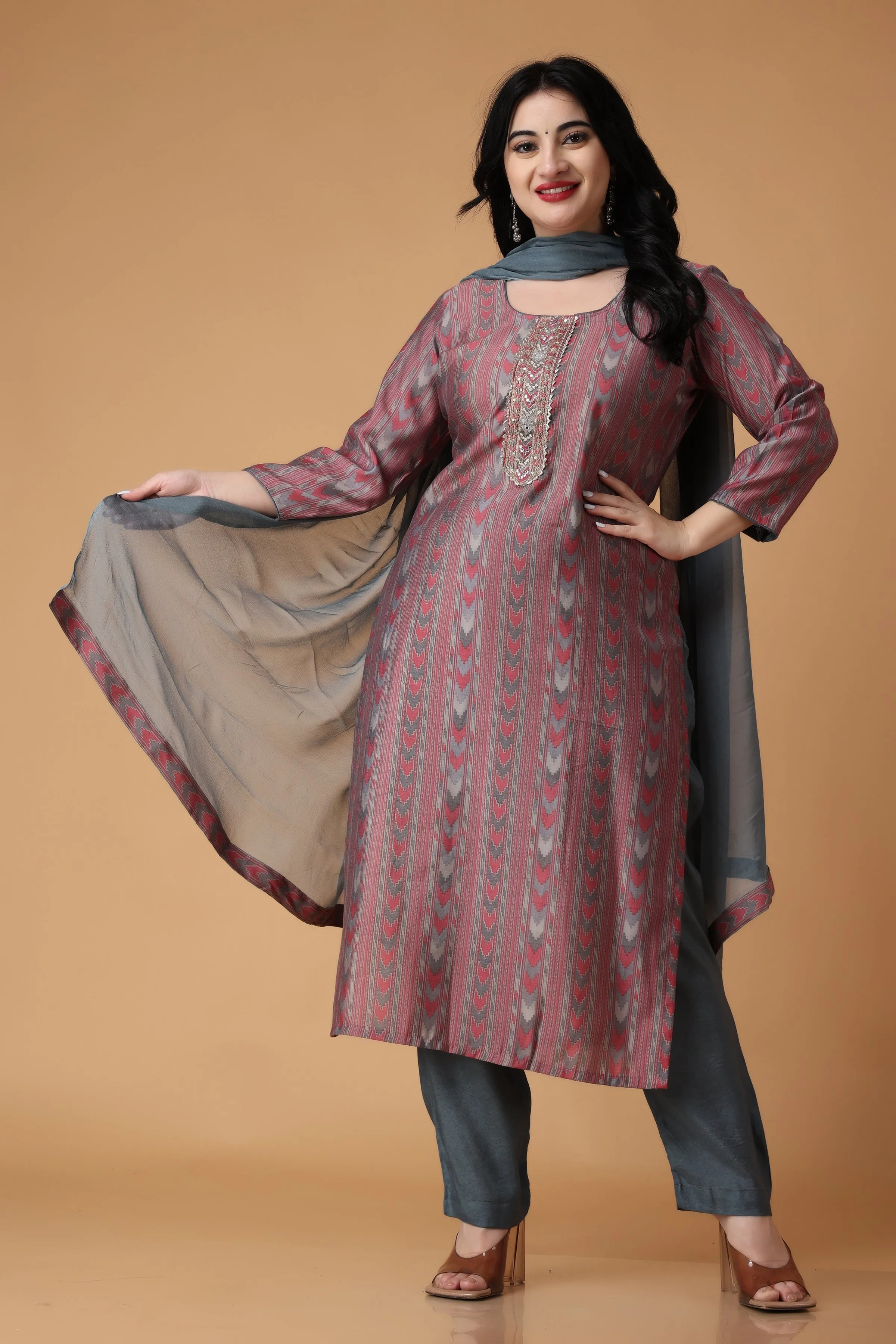 Dusty Dahlia Modal Suit With Handwork