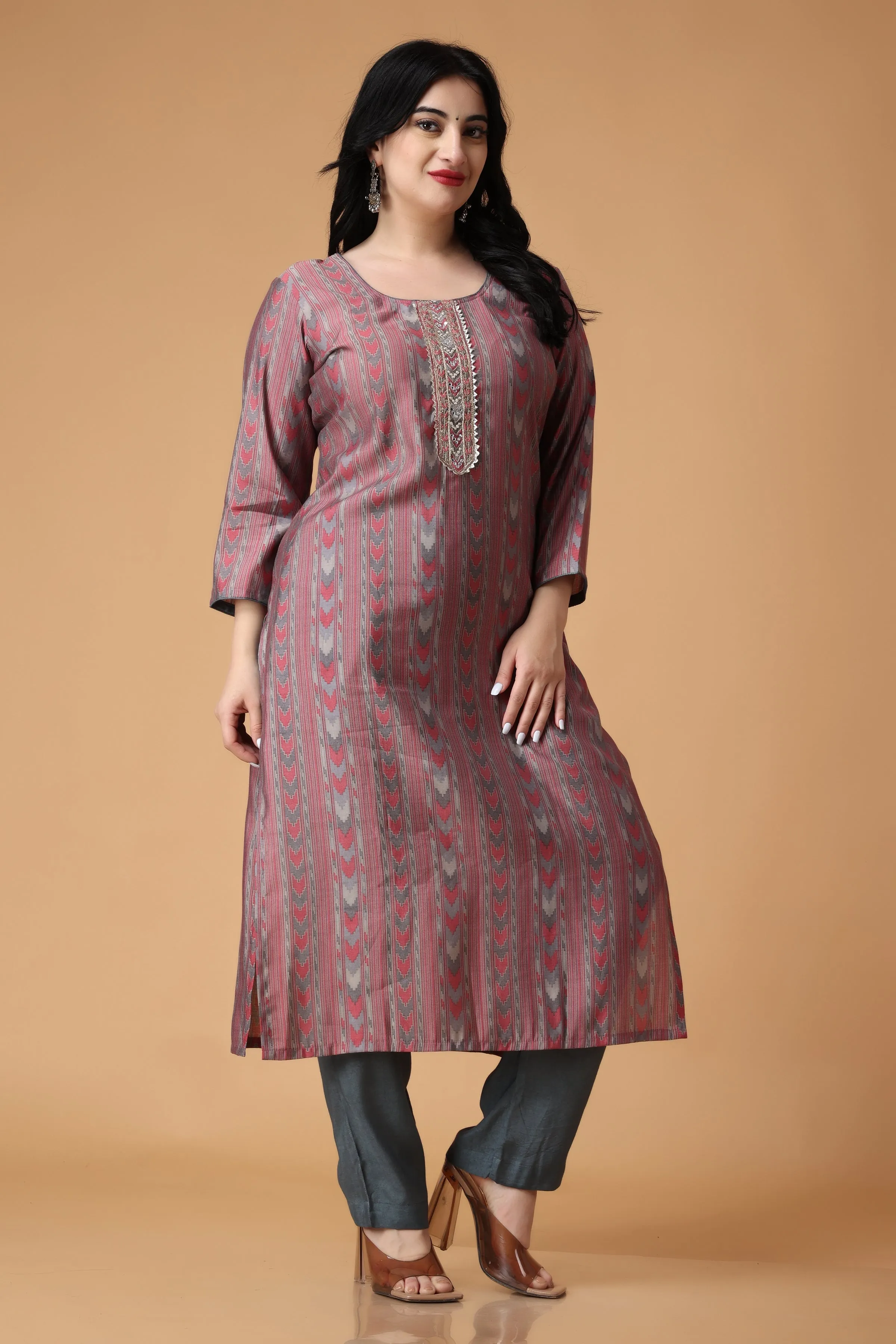 Dusty Dahlia Modal Suit With Handwork