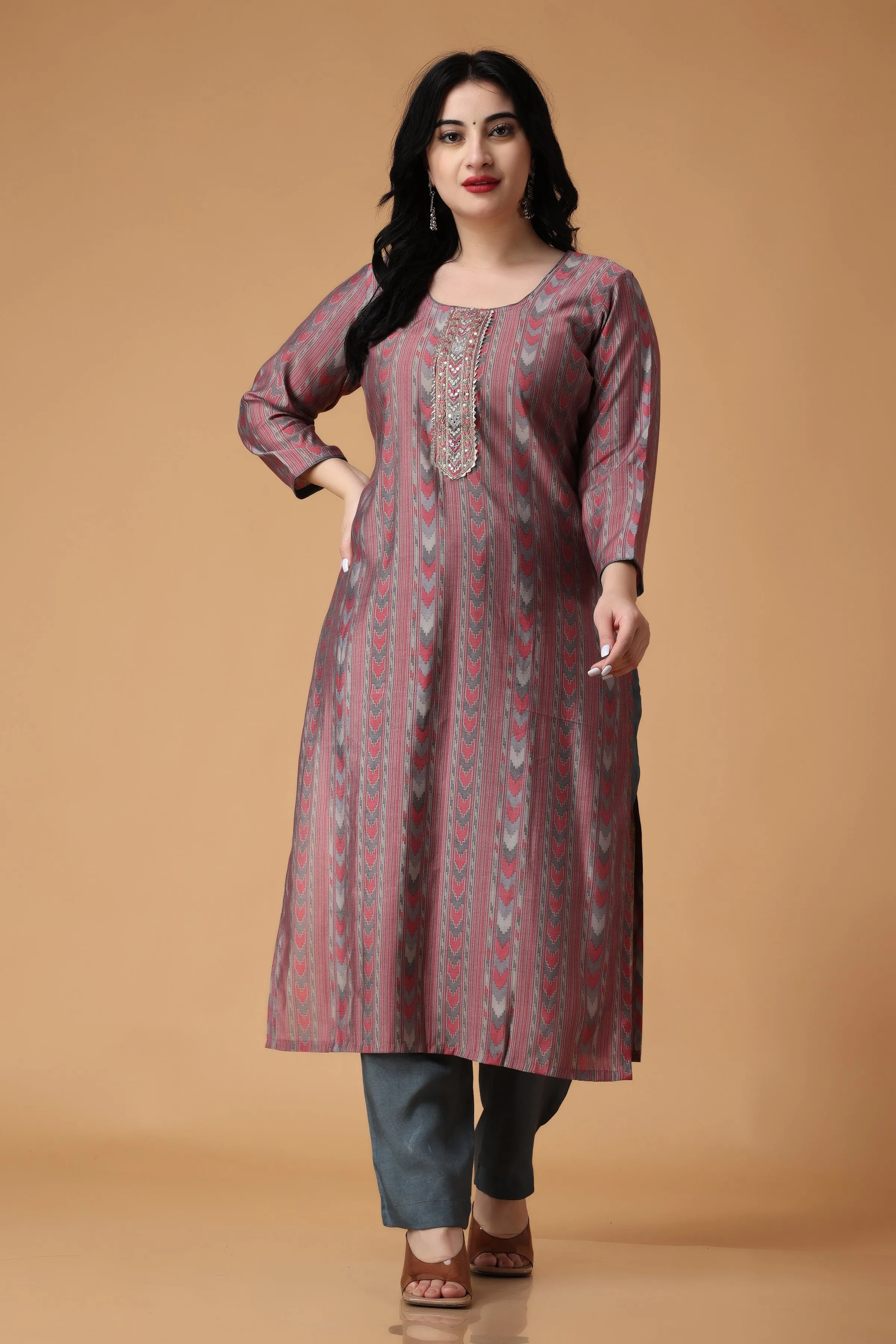 Dusty Dahlia Modal Suit With Handwork