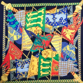 Etendards et Bannieres Hermes Silk Scarf By Annie Faivre - Navy