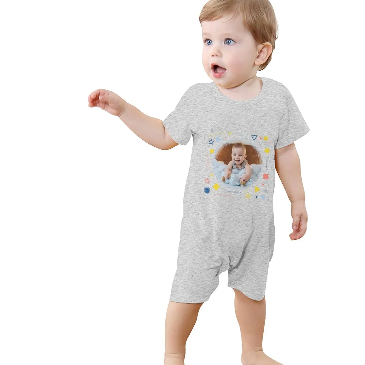 #For 0-2T-Custom Photo Baby Short Sleeve Rompers 100% Organic Cotton Jumpsuit One-piece Coverall and Layette Set