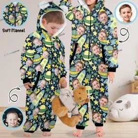 #For 2-15Y-Custom Face Spaceship Children's Coral Fleece Comfortable And Warm Zipper Onesie Pajamas One Piece Sleepwear