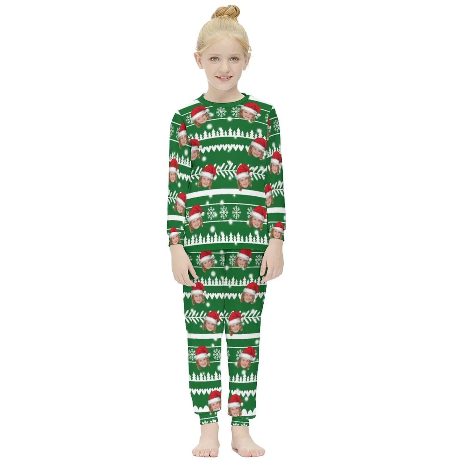 #For 6-12Y Custom Face Christmas Pajamas Personalized Pattern Kids Long Sleeve Pajama Set