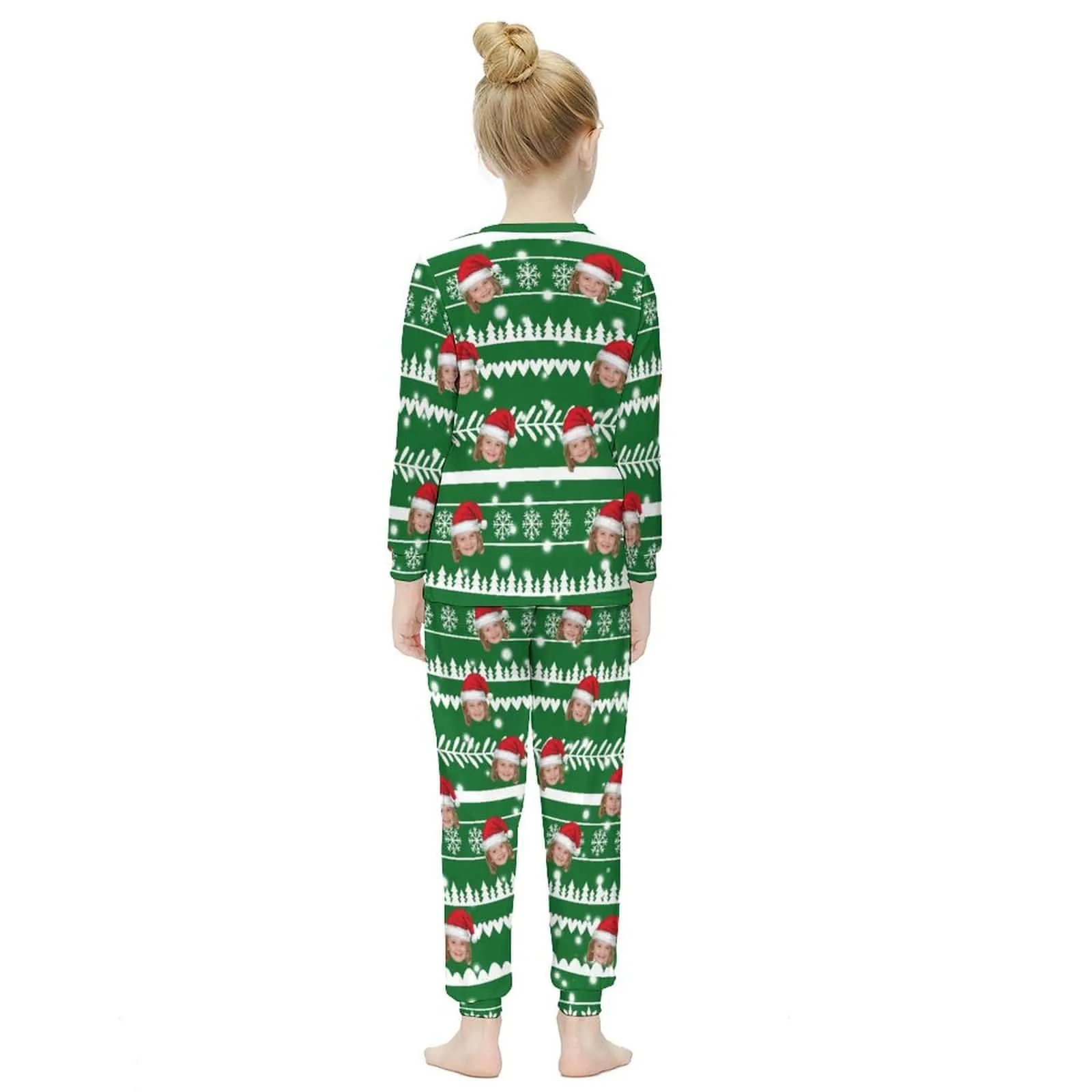 #For 6-12Y Custom Face Christmas Pajamas Personalized Pattern Kids Long Sleeve Pajama Set