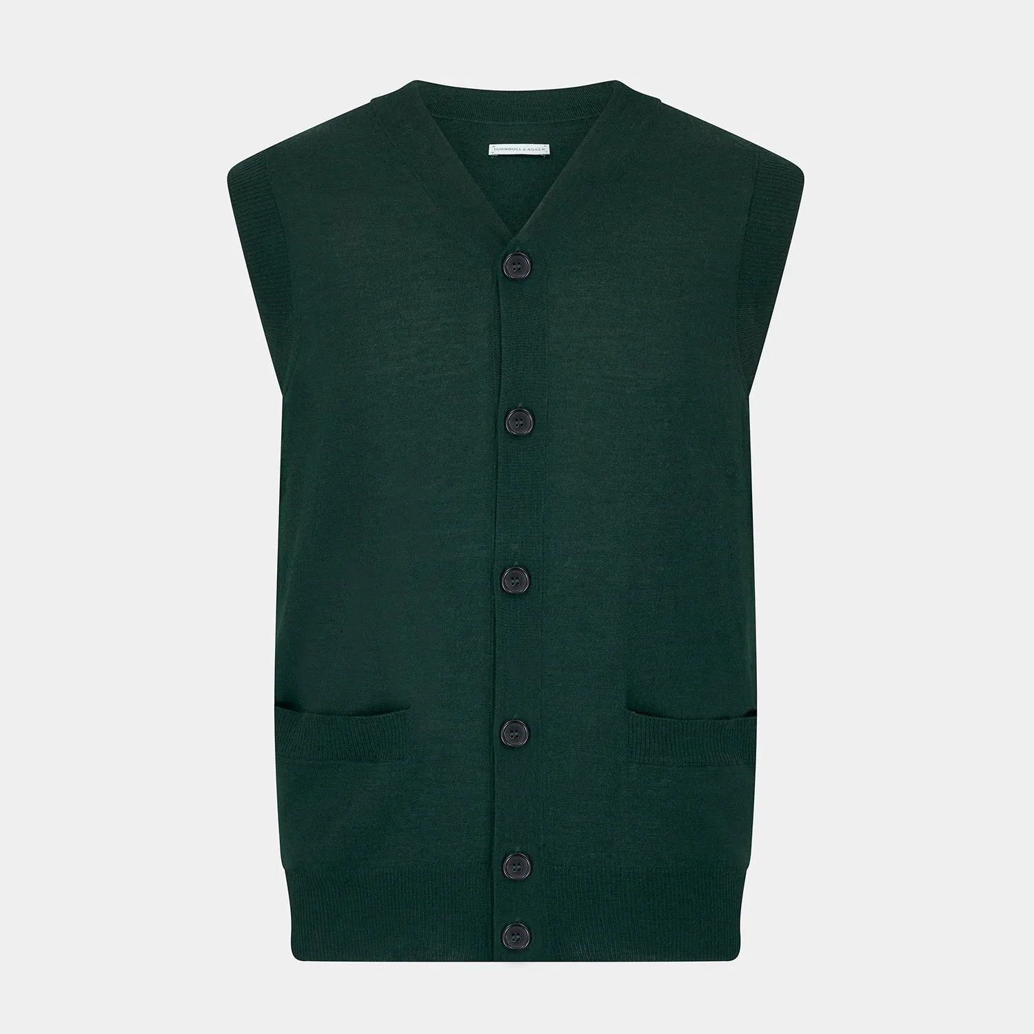 Forest Green Fine Merino V-Neck Sleeveless Cardigan