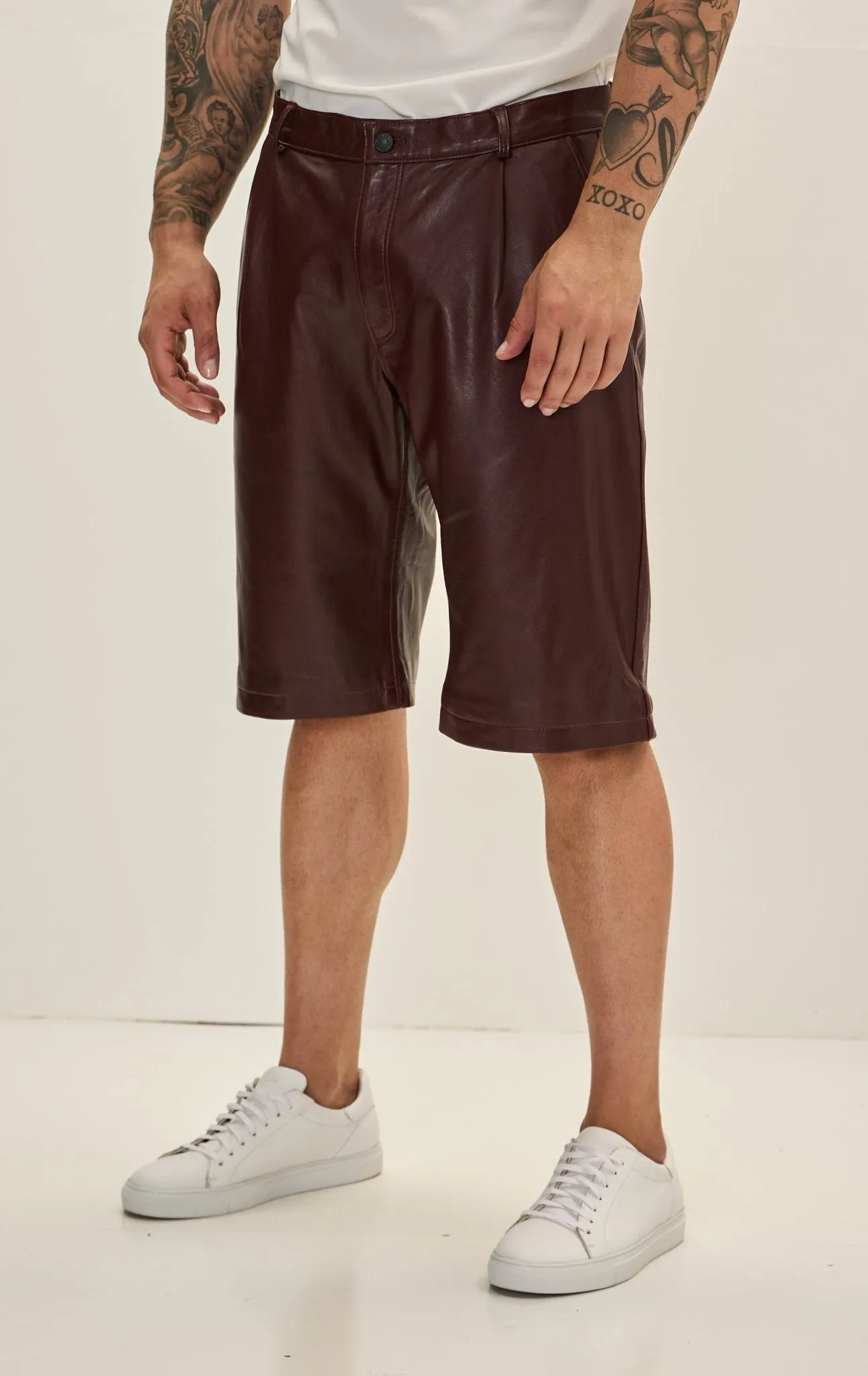 Genuine Lambskin Leather Shorts - Burgundy