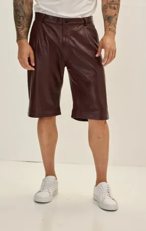 Genuine Lambskin Leather Shorts - Burgundy