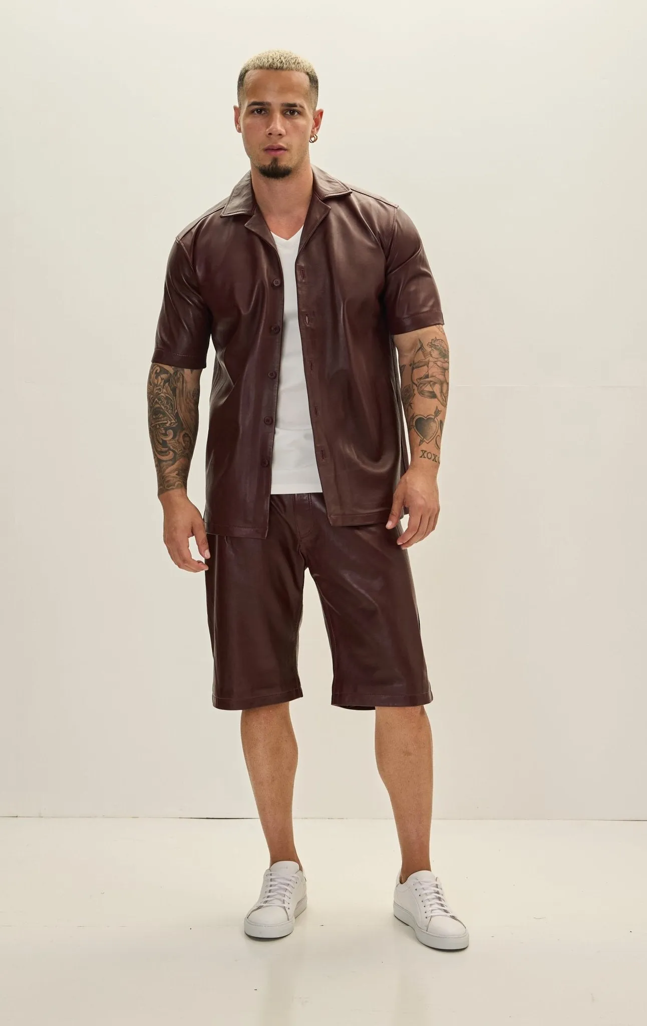 Genuine Lambskin Leather Shorts - Burgundy