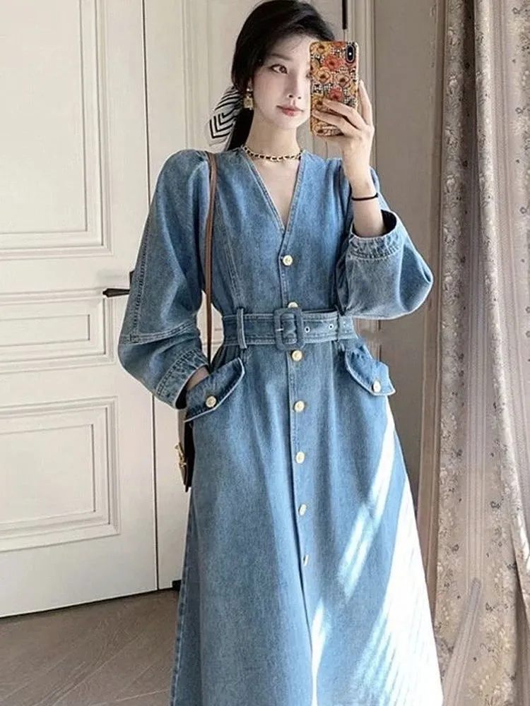 Getadme Denim Dress Spring And Autumn New  A-line Long Dress Dress Women Woman Clothing Loose Women's Dress New In Dresses