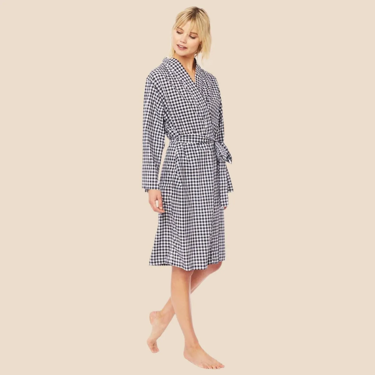 Gingham Luxe Pima Kimono Robe